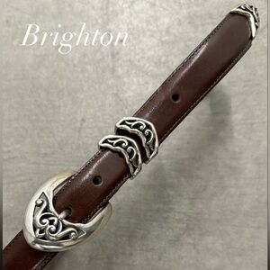 Brighton Brown Leather Belt w/ Silverplate Hardware Size Small